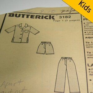 Butterick 3182 child pajamas top/bottom pants / shirt UNCUT no pattern envelope